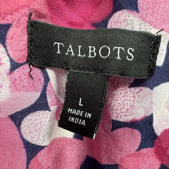 Talbots Women's Top L Pink White Gauzy 100% Cotton Popover Buttons Smocked Cuffs - Picture 2 of 10